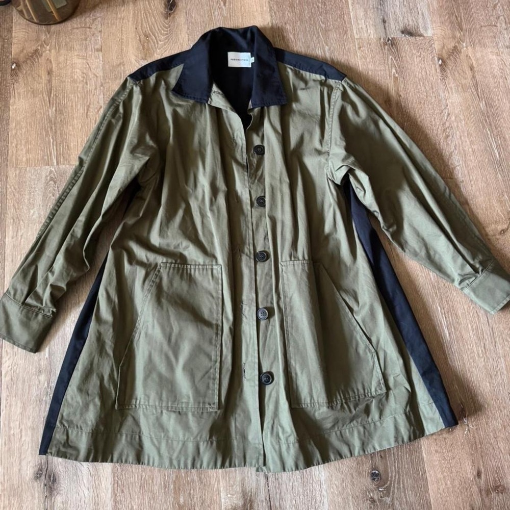Fabiana Pigna Khaki Green and Black Trench‎ Coat Size Small